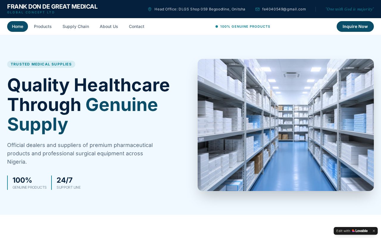 Homepage of the Frank Don De Great Medical Global Concept LTD website